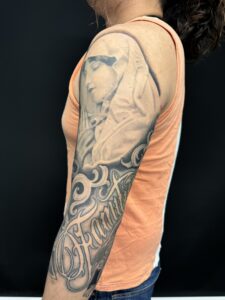 tattoo アメリカンタトゥー おすすめ おすすめ彫り師 おすすめ彫師 タトゥー ピエタ フォーエタニティー ブラックアンドグレイ マリア レター レタリング 上手い 人気 入れ墨 刺青 彫師 洋彫 熊本